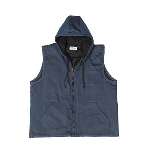 Men's 200 Gram Thinsulate Lined Dark Blue Denim Hooded Vest - 1432